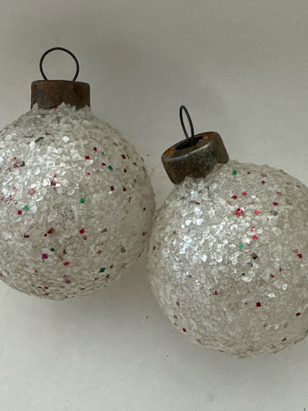 2 VINTAGE SMALL MICA ORNAMENTS 2"